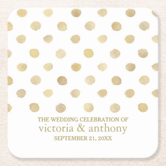 Moderne White & Gold Polka Dots Hochzeit Rechteckiger Pappuntersetzer (Vorderseite)