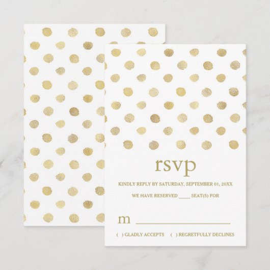 Moderne White & Gold Polka Dots Hochzeit RSVP Karte (Vorne/Hinten)