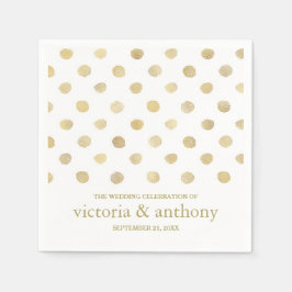 Moderne White & Gold Polka Dots Hochzeit Serviette