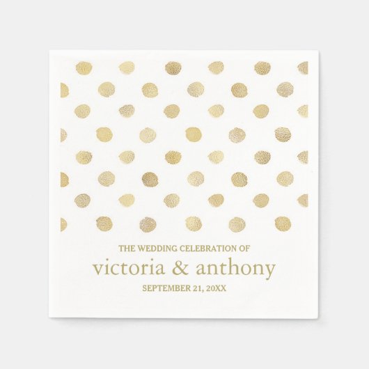 Moderne White & Gold Polka Dots Hochzeit Serviette (Vorderseite)