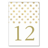 Moderne White & Gold Polka Dots Hochzeit Tischnummer (Rückseite)