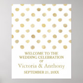 Moderne White & Gold Polka Dots Hochzeit Willkomme Poster (Vorne)