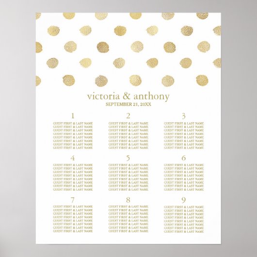 Moderne White & Gold Polka Dots Hochzeitsplanung Poster (Vorne)