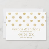 Moderne White & Gold Polka Dots Save the Date (Vorderseite)