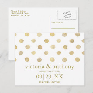 Moderne White & Gold Polka Dots Save the Date Ankündigungspostkarte