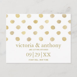 Moderne White & Gold Polka Dots Save the Date Ankündigungspostkarte