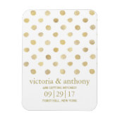 Moderne White & Gold Polka Dots Save the Date Magnet (Vertikal)