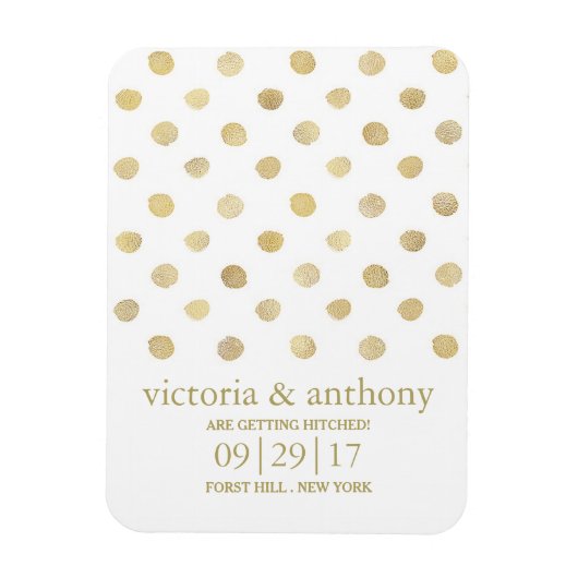 Moderne White & Gold Polka Dots Save the Date Magnet (Vertikal)