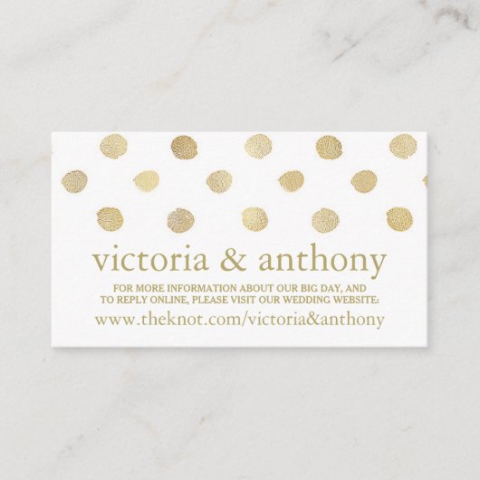 Moderne White & Gold Polka Dots Wedding Website Begleitkarte (Vorderseite)