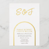 Moderne White Golden Classy Minimale Hochzeit Folieneinladung (Vorderseite)