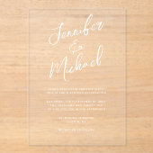 Moderne White Hand Letter Wedding Acryleinladungen (Vorderseite)
