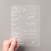 Moderne White Minimal Blätter Botanische Hochzeit Acryleinladungen (Insitu (Handheld))