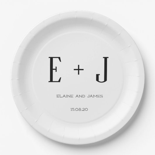 Moderne White Monogram Wedding Party Pappteller (Vorderseite)