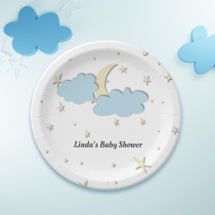 Moderne White Moon & Stars Elegante Babydusche Pappteller