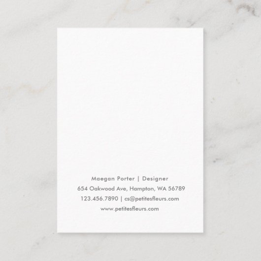 Moderne White Peonys Blumenstanze Necklace Display Telefonnummerkarte (Rückseite)