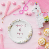 Moderne White & Pink Wedding Plate - elegant & sti Pappteller (Party)