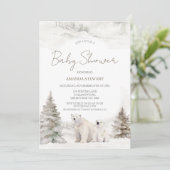 Moderne White Polar Bear Cub Winter Baby Dusche Einladung (Stehend Vorderseite)