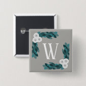 Moderne White Ranunculus Blume & Foliage Monogram Button (Vorne & Hinten)