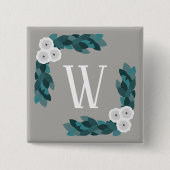 Moderne White Ranunculus Blume & Foliage Monogram Button (Vorderseite)