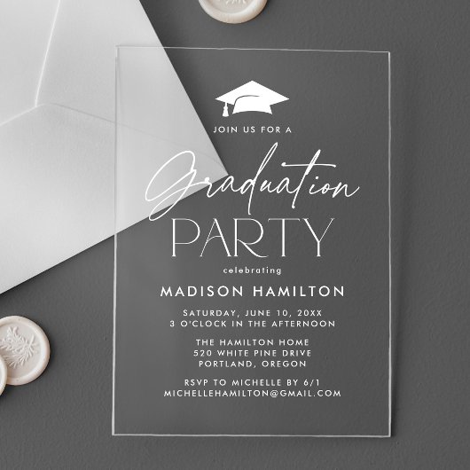 Moderne White Script Graduation Party Acryleinladungen