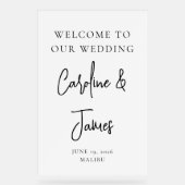 Moderne White Script Schriftart Hochzeit Willkomme Acrylschild (Vorderseite)