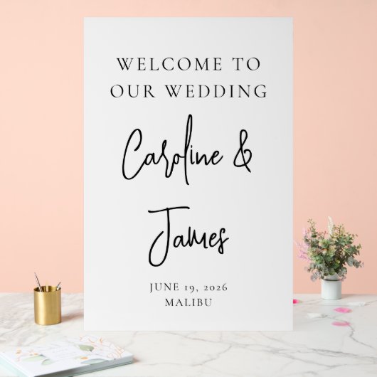 Moderne White Script Schriftart Hochzeit Willkomme Acrylschild (Hochzeit)