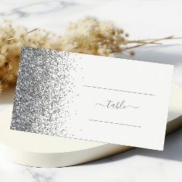 Moderne White Silver Glitzer Edge Wedding Platzkarte