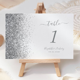 Moderne White Silver Glitzer Edge Wedding Tischnummer