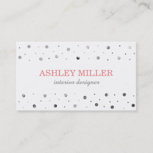 Moderne White & Silver Polka Dot Business Card Visitenkarte