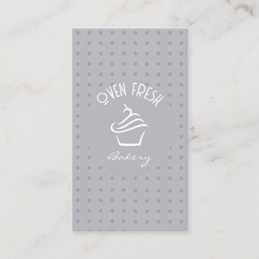 Moderne White Text Grey Dots Cupcake Bäckerei Visitenkarte (Vorderseite)