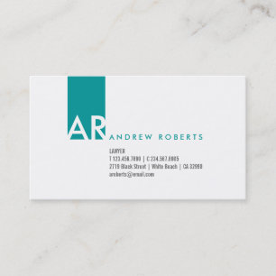 Moderne White Turquoise Monogram Business Card Visitenkarte