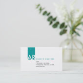 Moderne White Turquoise Monogram Business Card Visitenkarte (Stehend Vorderseite)