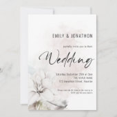 Moderne White Watercolor Florals QR Code Hochzeit Einladung (Vorderseite)