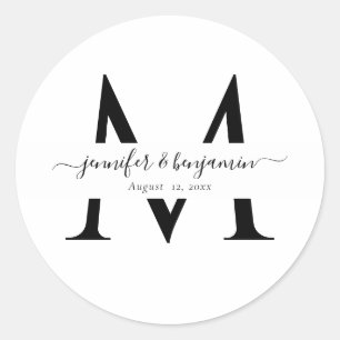 Moderne White Wedding Monogram Umschlag Aufkleber