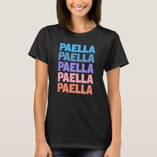 Moderne wiederholte Text-Paella Spanien T-Shirt (Vorderseite)