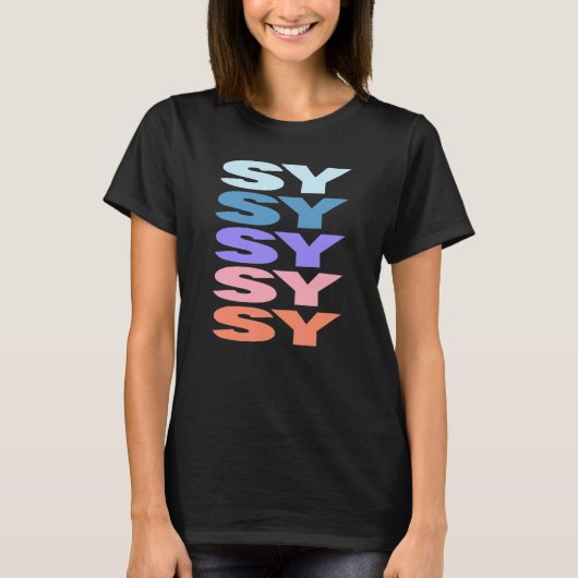 Moderne wiederholte Text Sy T-Shirt (Vorderseite)