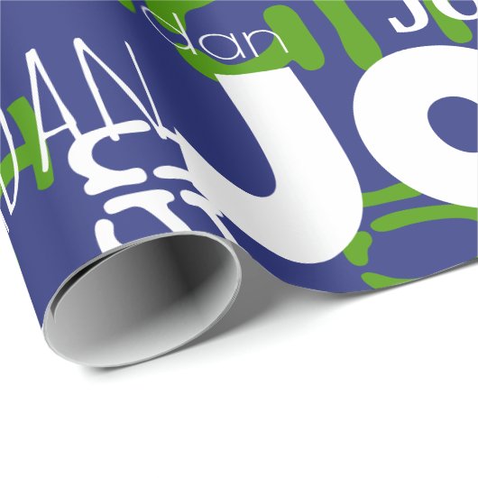 Moderne Wiederholung Name Blue Green Sports Team F Geschenkpapier (Rolleneckpunkt)