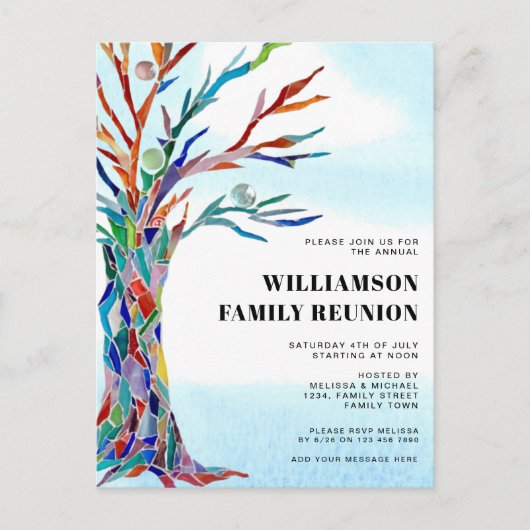 Moderne Wiedersehen-Familienbaum Einladungspostkarte (Vorderseite)