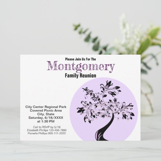 Moderne Wiedersehen für Lila und schwarze Bäume Einladung (Stehend Vorderseite)