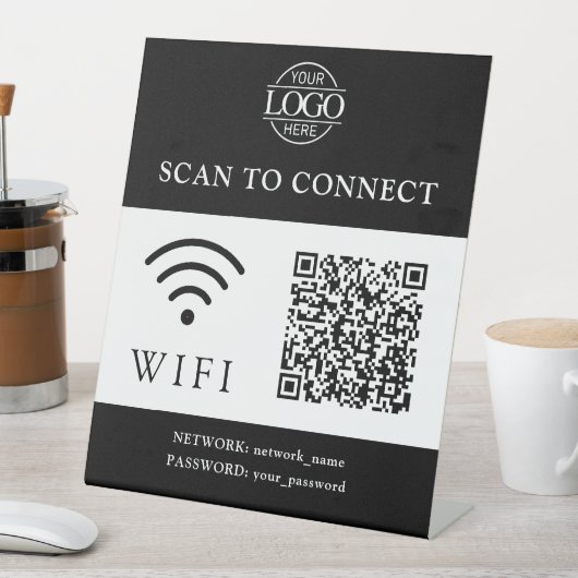 Moderne Wifi-Passwort & Netzwerk | QR-Code-Logo Sockelschild (In Situ)