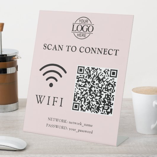 Moderne Wifi-Passwort & Netzwerk | QR-Code-Logo Sockelschild (In Situ)