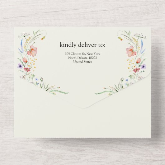 Moderne Wildblume All In One Einladung (Rückseite)