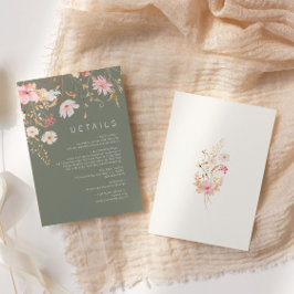 Moderne Wildblume | Angaben zur grünen Hochzeit Begleitkarte