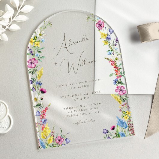 Moderne Wildblume Arch Boho Wedding Acryleinladungen