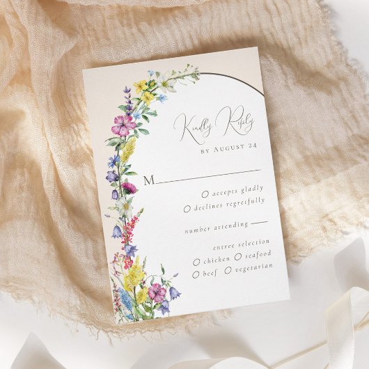 Moderne Wildblume Arch Rustikale Boho Hochzeit RSVP Karte