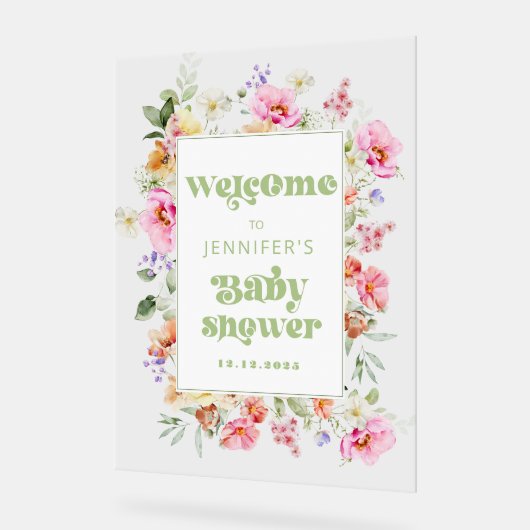 Moderne Wildblume Baby-Dusche Begrüßung Acrylschild (Winkel)