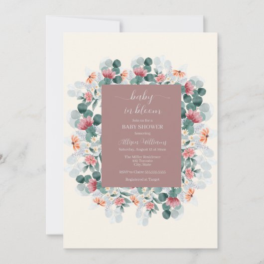 Moderne Wildblume Babydusche Einladung (Vorderseite)