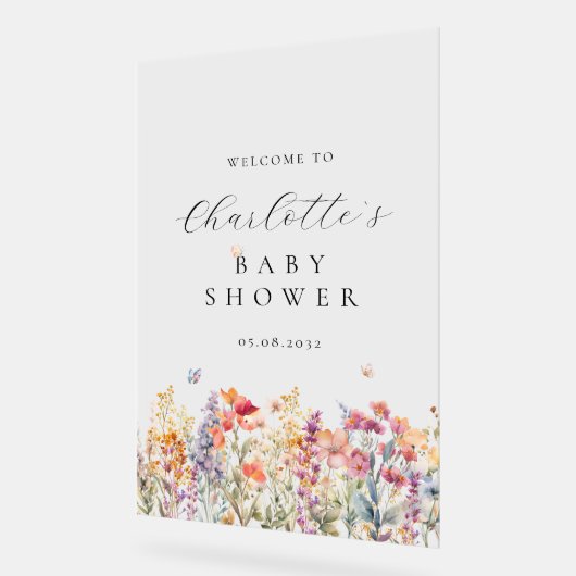 Moderne Wildblume Babydusche Empfang Acrylschild (Winkel)