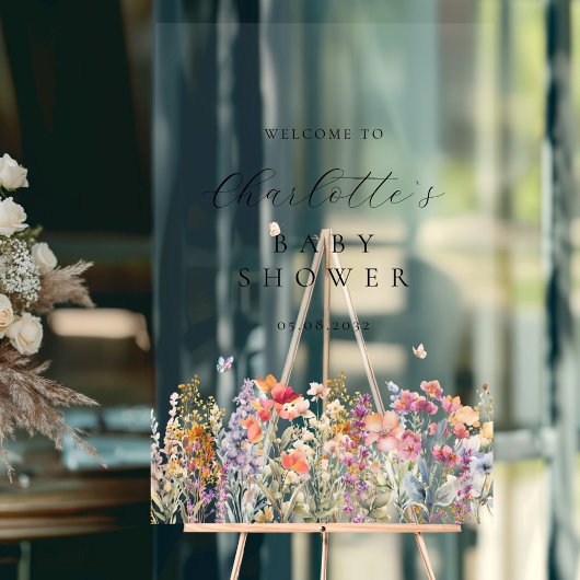 Moderne Wildblume Babydusche Empfang Acrylschild