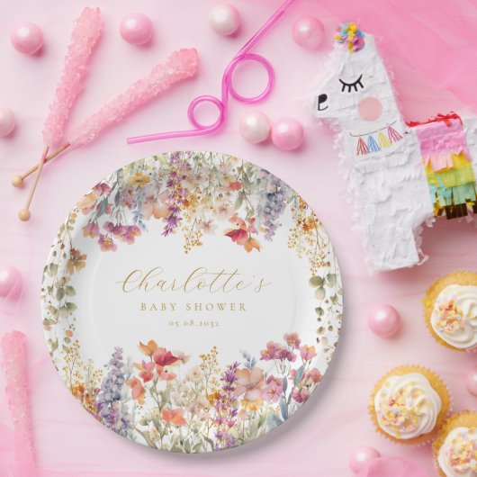 Moderne Wildblume Babydusche Pappteller (Party)